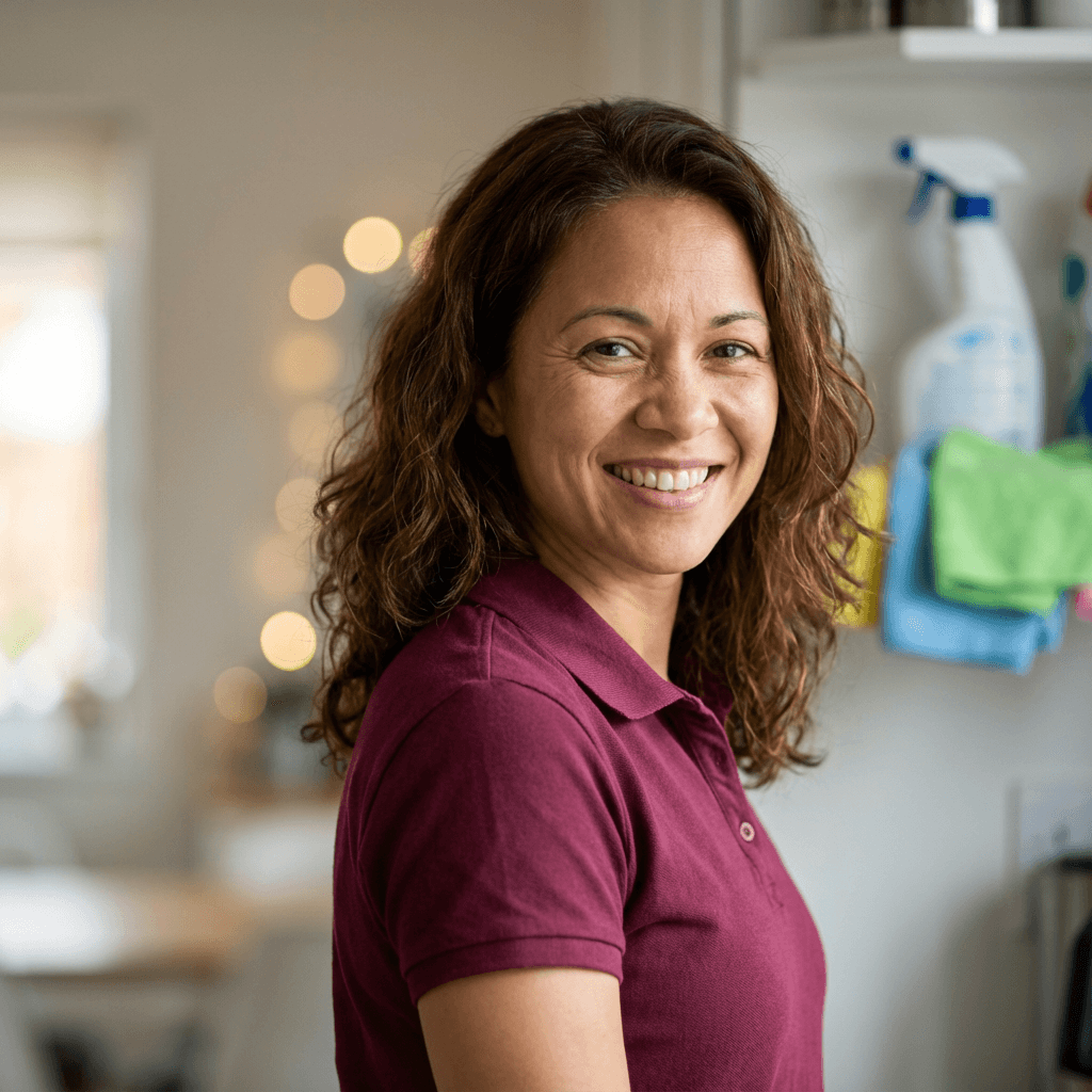 Michelle Torres holding supplements in her kitchen
