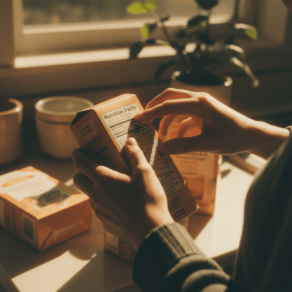 Hands reviewing nutrition product labels