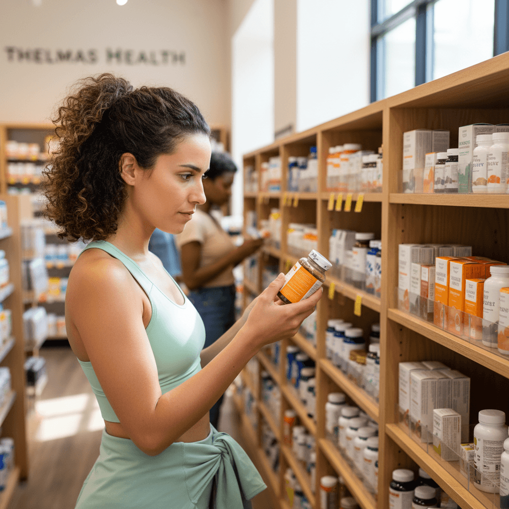 Customer selecting supplements and vitamins at Thelmas Health