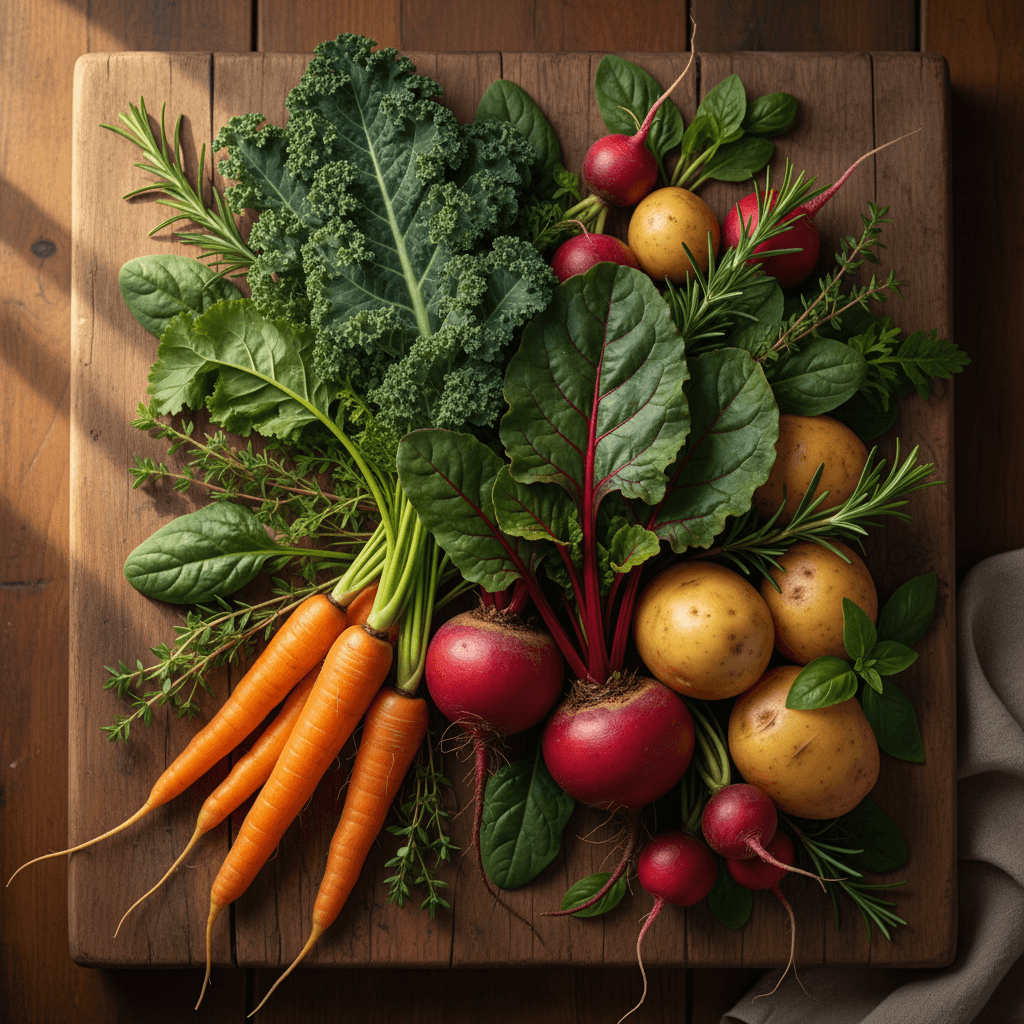 Fresh organic vegetables and whole foods