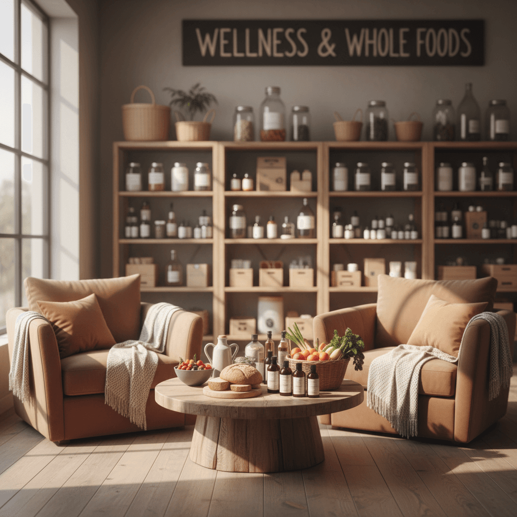 Wellness consultation space with nutrition products displayed